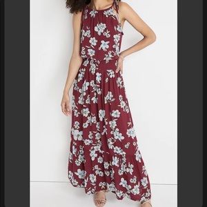 Maurices burgundy floral maxi dress tie shoulder NWT size large